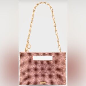 Never Worn Cult Gaia Elegant Pink Crystal Clutch with shoulder strap